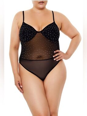 Plus Size Sheer Rhinestone Bodysuit